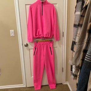 Two piece bright pink jump suit